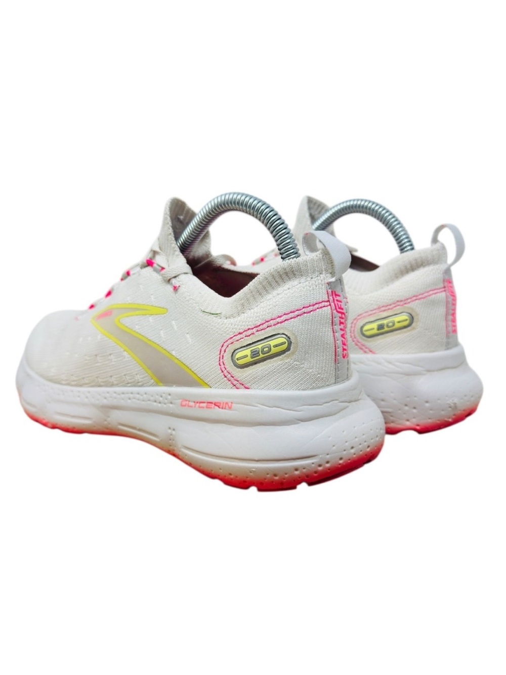 Brooks Glycerin Women's size 8 White & Pink Running Sneakers with Yellow Accents - Picture 6 of 12